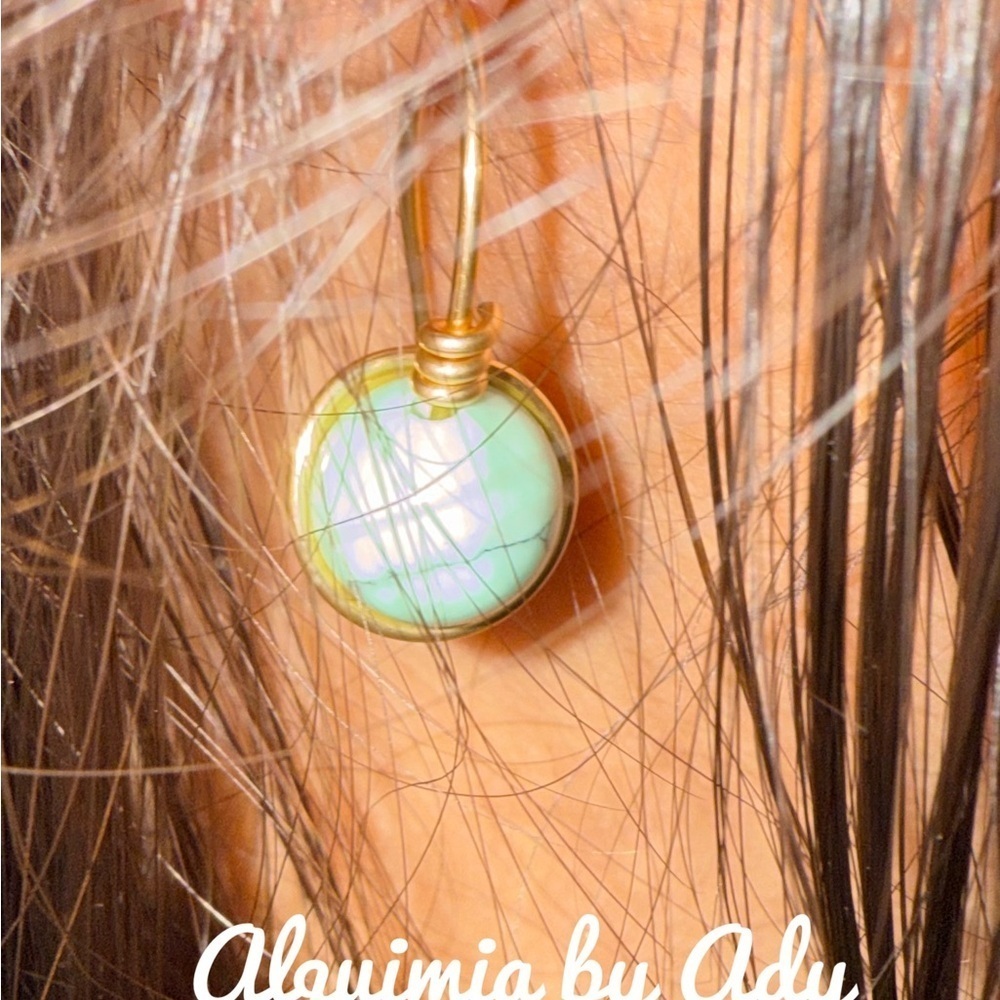 Oversized +  Gold and Teal Green pearls  Earrings